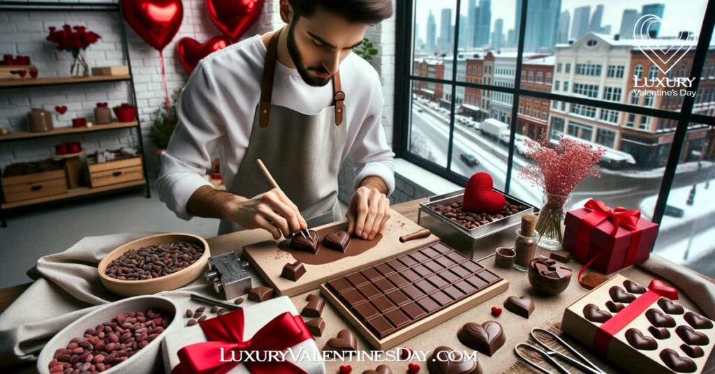 Modern chocolatier crafting Valentine's special chocolate. | Luxury Valentine's Day