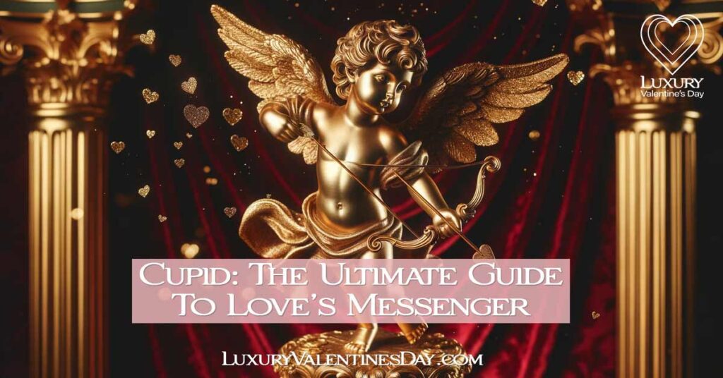 Golden Statue of Cupid Against Red Velvet Backdrop | Luxury Valentine's Day