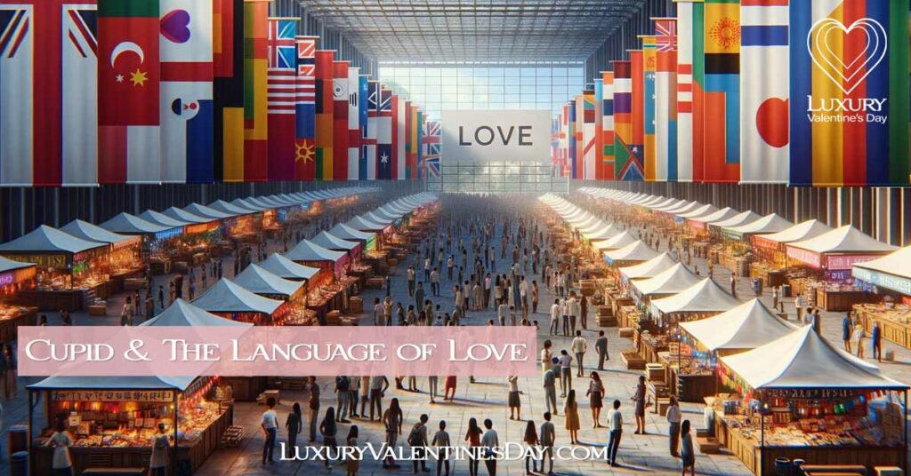 "International Market Square with 'Love' Banners | Luxury Valentine's Day