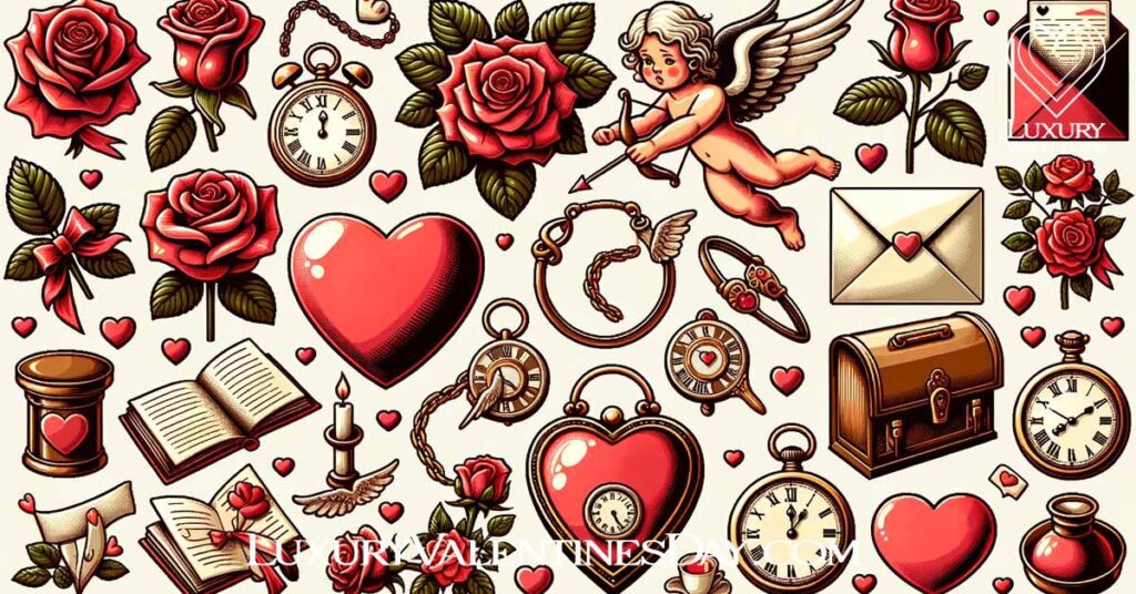 Icons representing Valentine's Day history