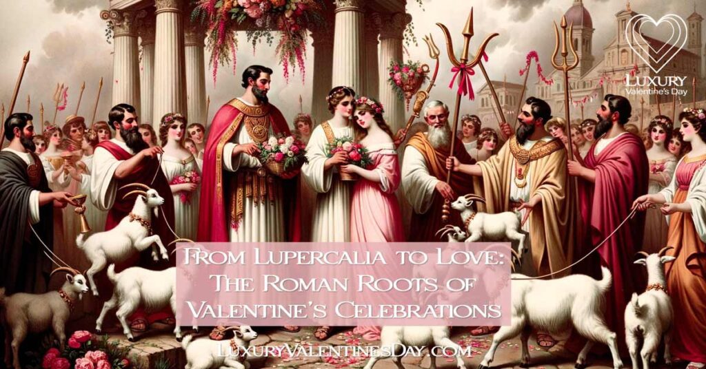 Lupercalia festival illustration with priests and love lottery. | Luxury Valentine's Day