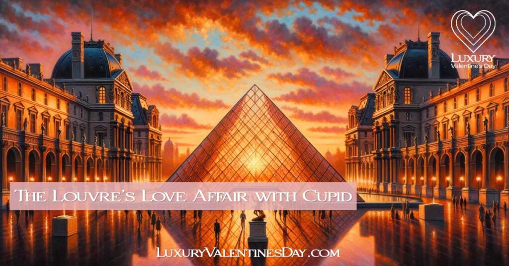Louvre Museum Entrance in Paris at Sunset with Cupid Exhibition | Luxury Valentine's Day