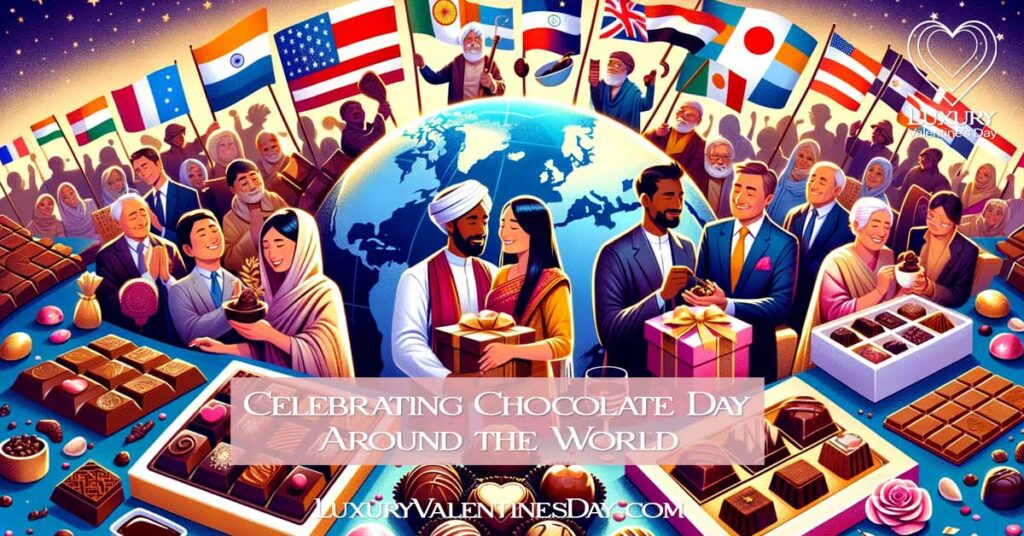 A tapestry of Chocolate Day celebrations around the world, with diverse chocolate traditions and international joy. | Luxury Valentine's Day
