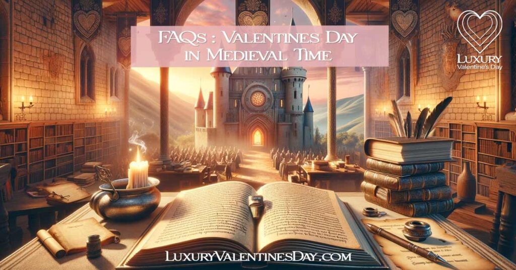 Medieval library scene for 'Unveiling the Heart of Medieval Romance: FAQs'. | Luxury Valentine's Day
