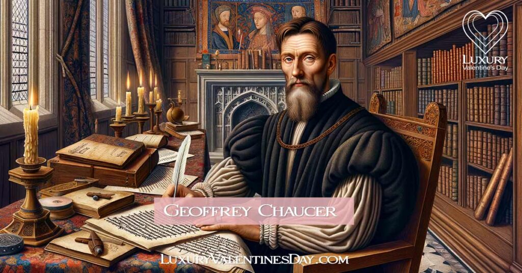 Portrait of Geoffrey Chaucer in a medieval study. | Luxury Valentine's Day