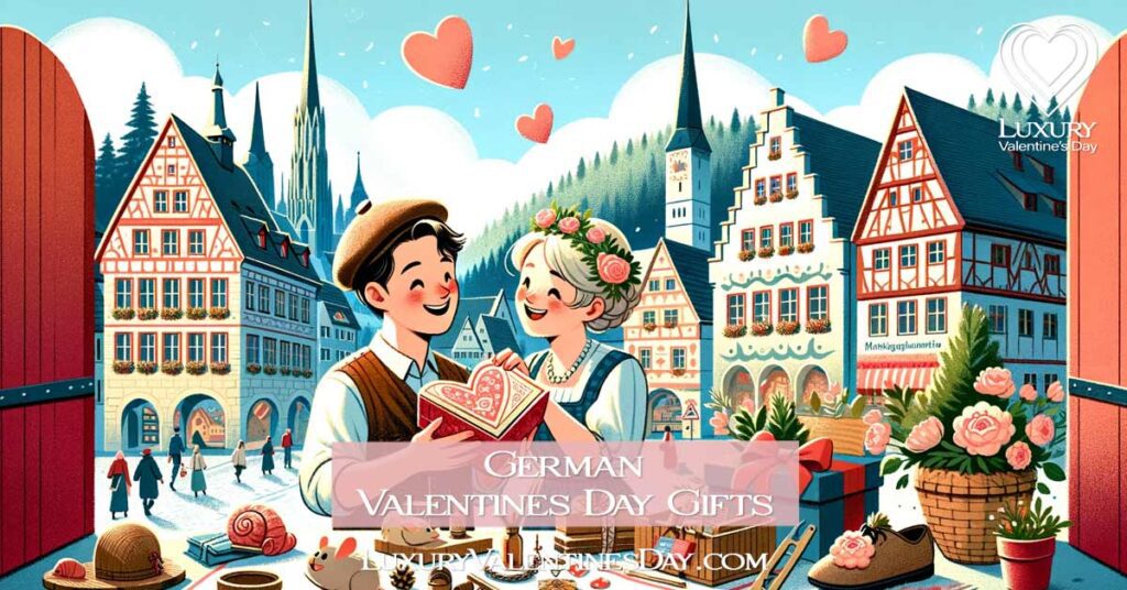 Couple in Germany exchanging handcrafted book and upcycled jewelry. | Luxury Valentine's Day