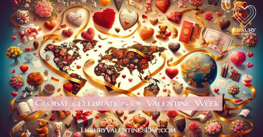 Collage of love icons representing Valentine Week festivities worldwide | Luxury Valentine's Day