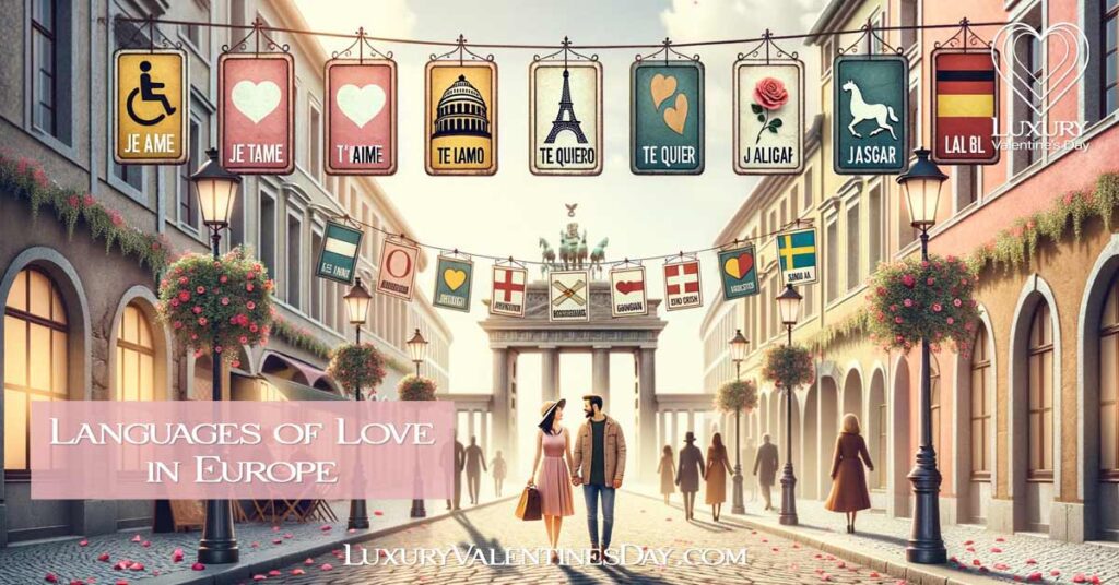 European street with couples and romantic language signs | Luxury Valentine's