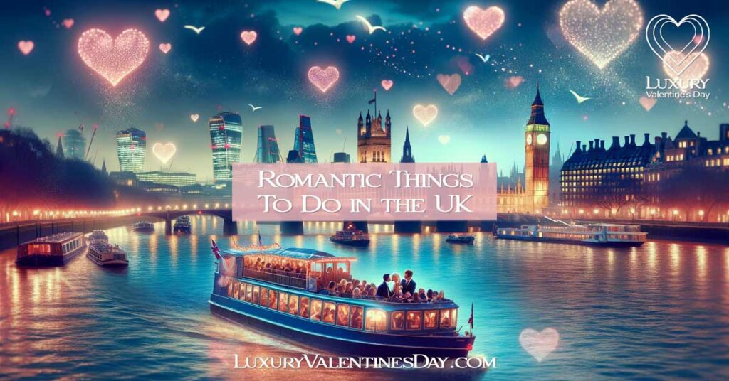 Couple on a romantic Thames river cruise with London landmarks. | Luxury Valentine's Day