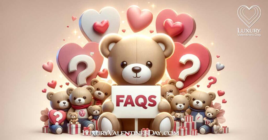 Teddy bears with FAQ signs for Teddy Day | Luxury Valentine's Day