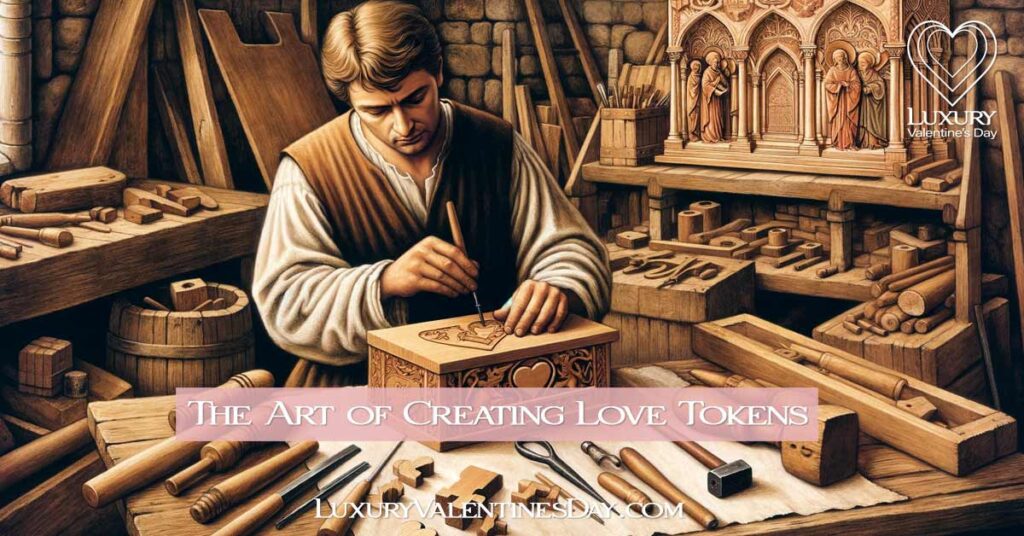 Medieval craftsman carving a wooden love token. | Luxury Valentine's Day