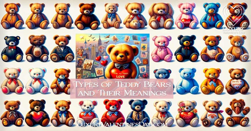 Collage of Various Types of Teddy Bears Representing Different Meanings. | Luxury Valentine's Day