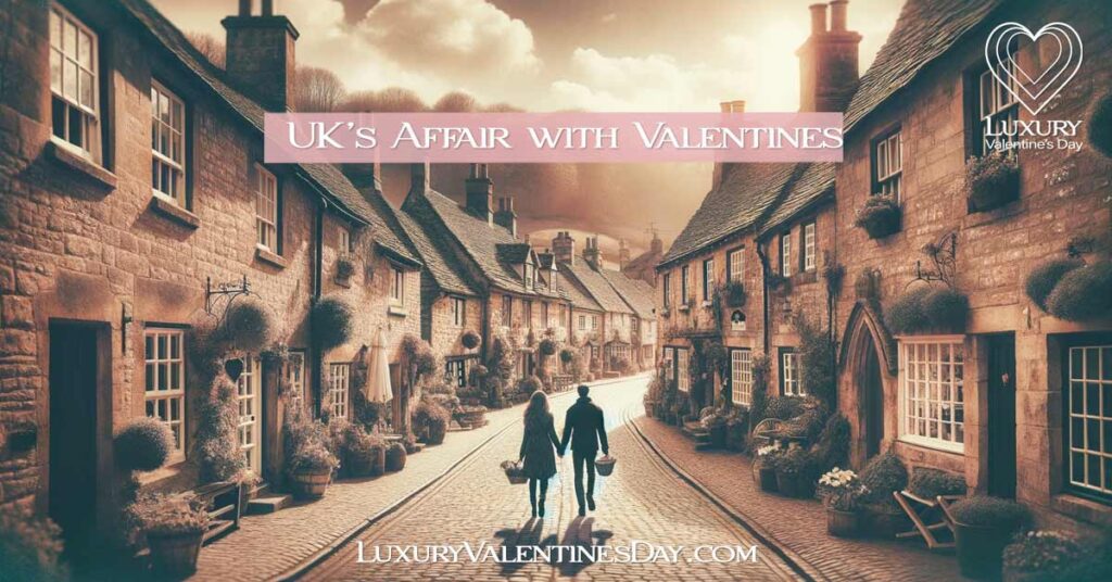 Couple enjoying a romantic walk in a quaint UK village on Valentine's Day. | Luxury Valentine's Day