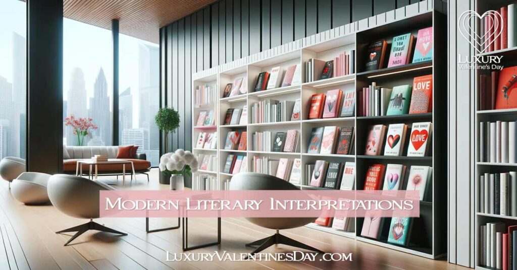 Contemporary library with modern literary works on Valentine's Day. | Luxury Valentine's Day