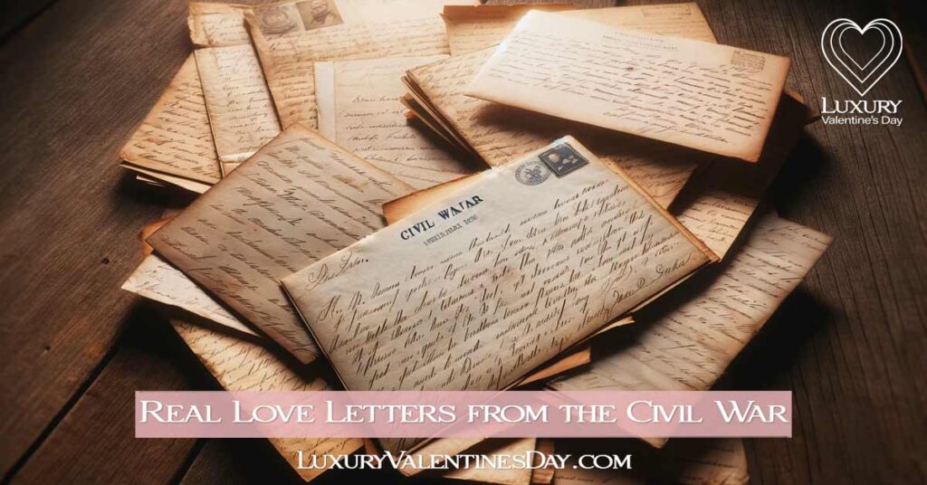 Collection of Civil War-Era Love Letters on Wooden Table | Luxury Valentine's Day