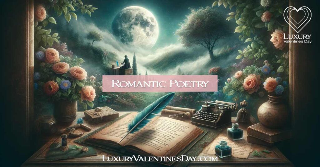 Romantic-era poet writing under moonlight in a lush garden. | Luxury Valentine's Day