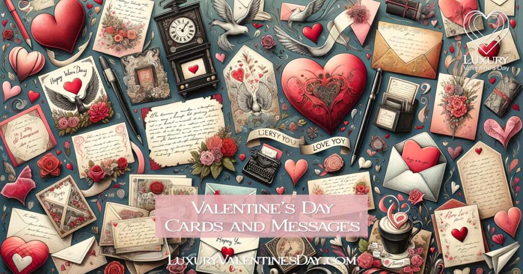 Artistic display of Valentine's Day cards evolution, with hand-written notes and e-cards. | Luxury Valentine's Day