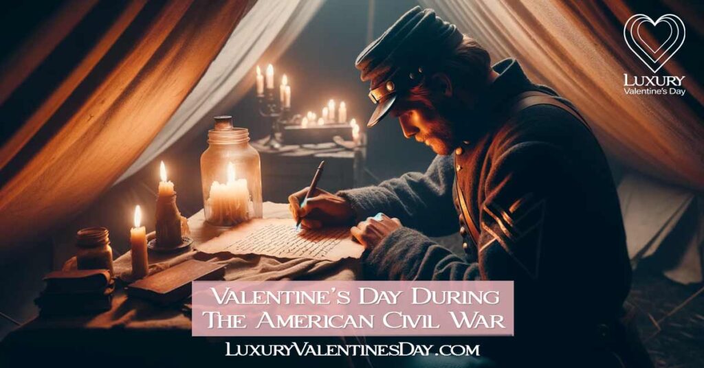 Civil War Soldier Writing Valentine's Letter in Candlelit Tent | Luxury Valentine's Day
