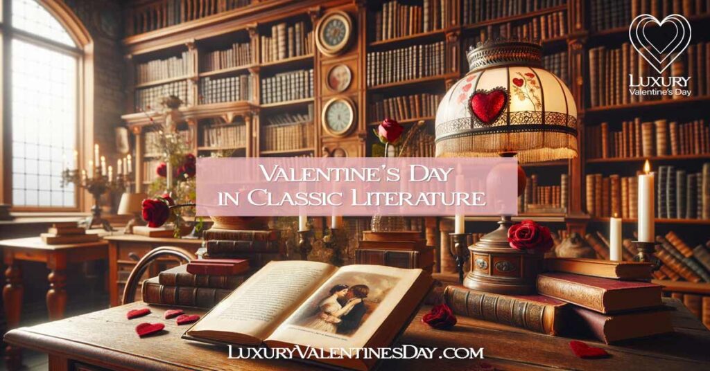 Old-fashioned library with classic romantic literature and Valentine's Day accents. | Luxury Valentine's Day