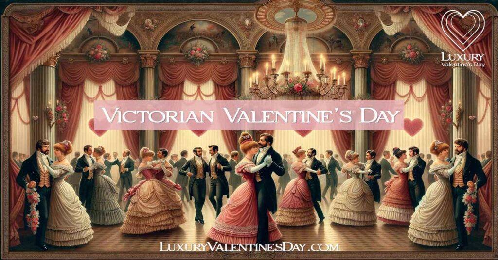 Victorian Ballroom with Couples Dancing and Valentine's Decorations | Luxury Valentine's Day