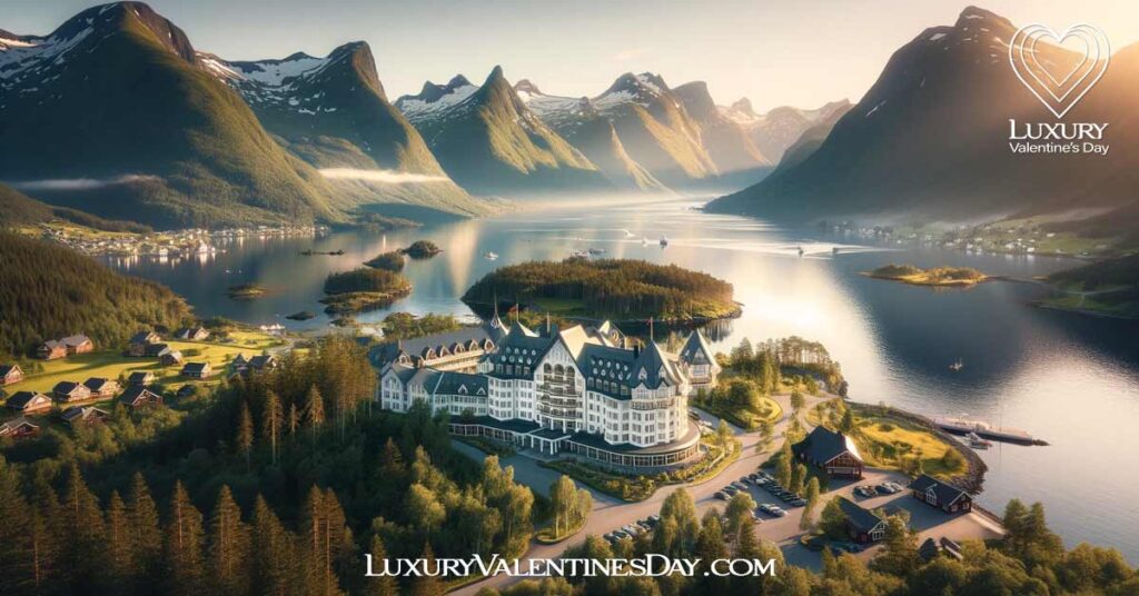 5 Luxurious Destinations Valentines Day Norway: Stunning view of the Storfjord Hotel in Sunnmøre, Norway. | Luxury Valentine's Day