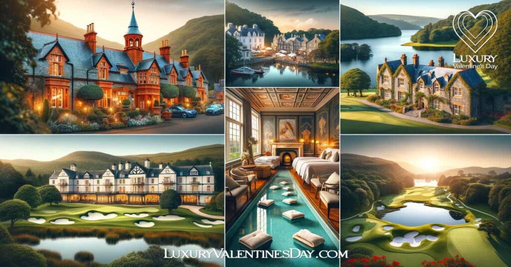Collage of top luxurious destinations in Wales for Valentine's Day. | Luxury Valentine's Day