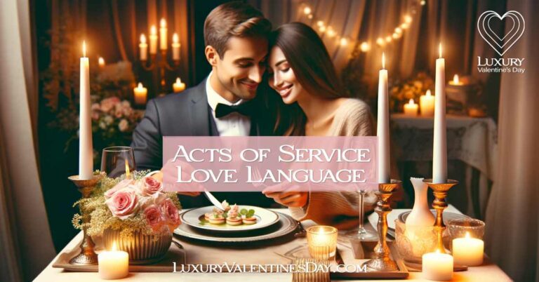 Acts of Service Love Language: Couple enjoying a romantic and luxurious fine dining experience, representing acts of service in a relationship | Luxury Valentine's Day