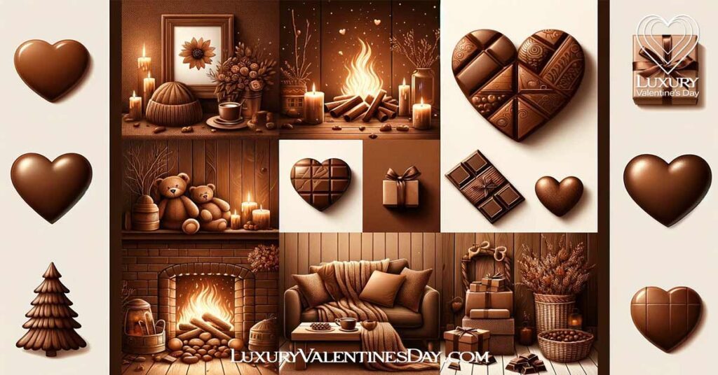 Cozy brown-themed Valentine's Day scene for warmth and comfort. | Luxury Valentine's Day