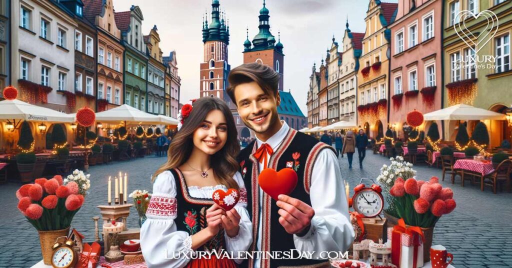 Couple in Traditional Polish Attire in Old Town | Luxury Valentine's Day