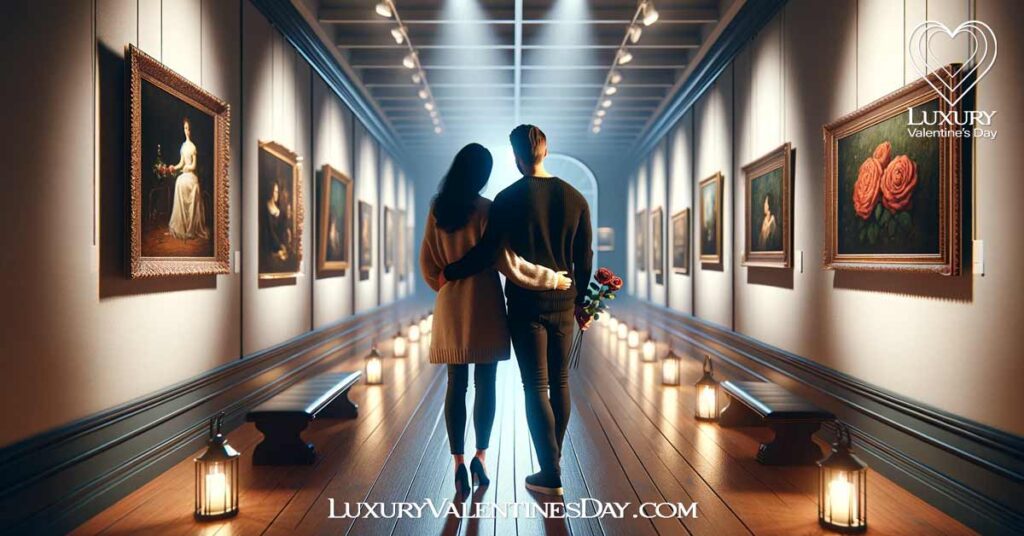 Cultural Valentine's Day Date Ideas: Couple admiring art in a gallery on Valentine's Day | Luxury Valentine's Day