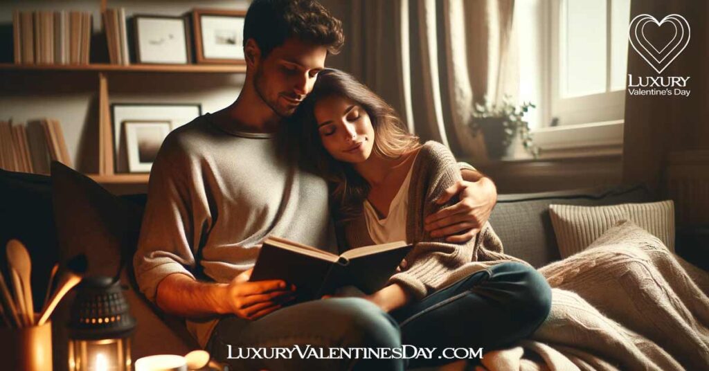 Examples Words of Affirmation: Couple cuddled up on a couch, sharing quiet moments of affection. | Luxury Valentine's Day