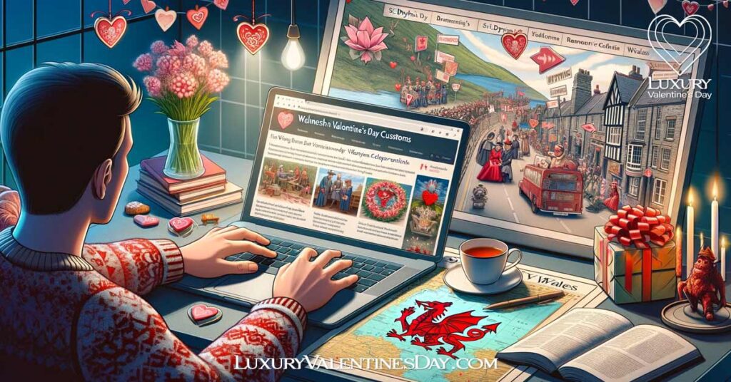 Person researching Valentine's Day traditions in Wales. | Luxury Valentine's Day