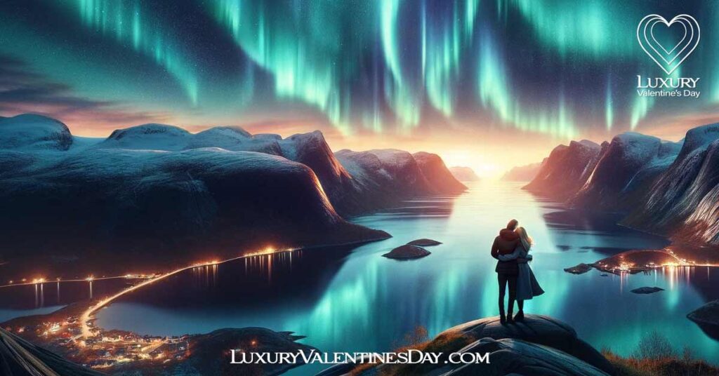 Final Thoughts Valentine's Day Norway: Northern Lights in Norway with a couple embracing. | Luxury Valentine's Day