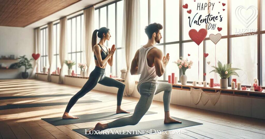 Fitness Themed Valentine's Date Ideas: Couple participating in a Valentine's Day yoga class | Luxury Valentine's Day