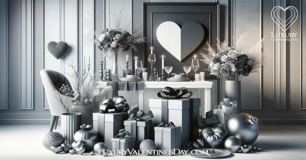 Sophisticated grey-themed Valentine's Day scene. | Luxury Valentine's Day