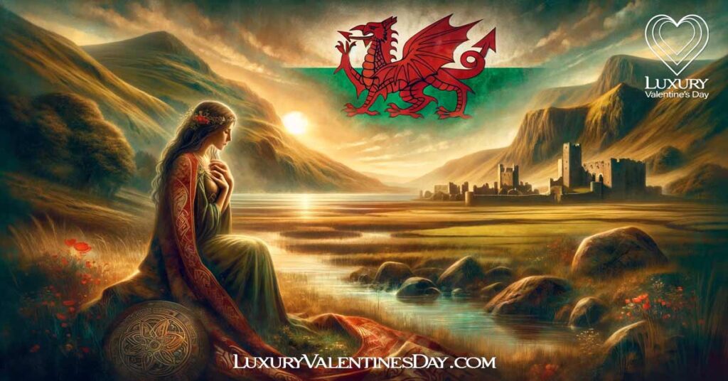 St Dwynwen in ancient Wales with a mystical landscape. | Luxury Valentine's Day