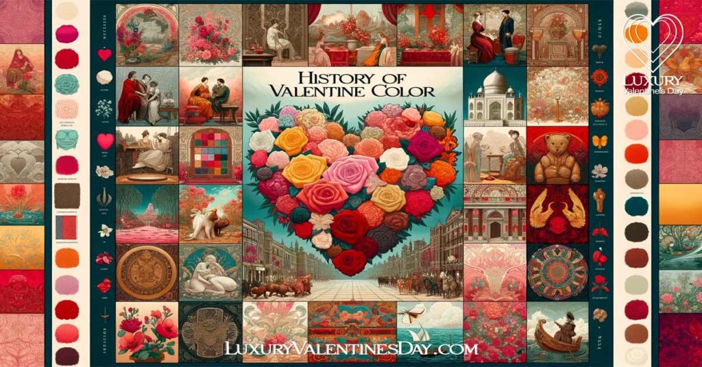 Collage of cultural influences on Valentine's Day colors through history. | Luxury Valentine's Day