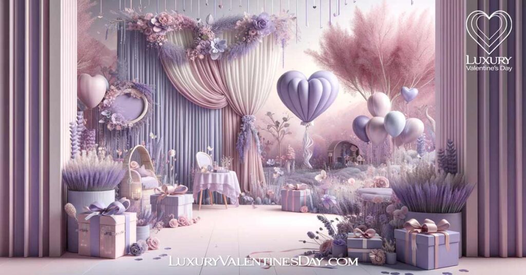 Whimsical lavender-themed Valentine's Day scene. | Luxury Valentine's Day