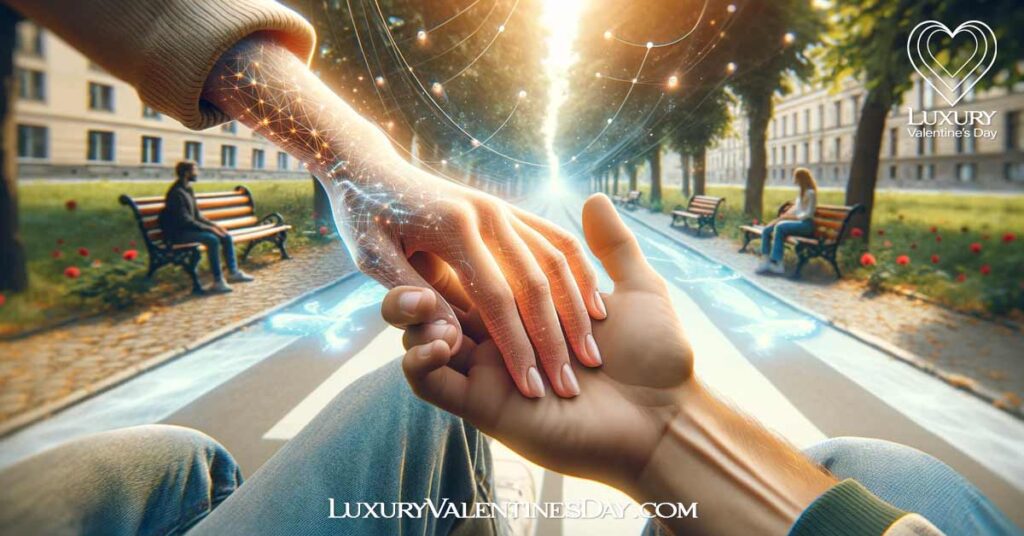 Physical Touch: Intimate moment of a couple holding hands, symbolizing connection through touch | Luxury Valentine's Day