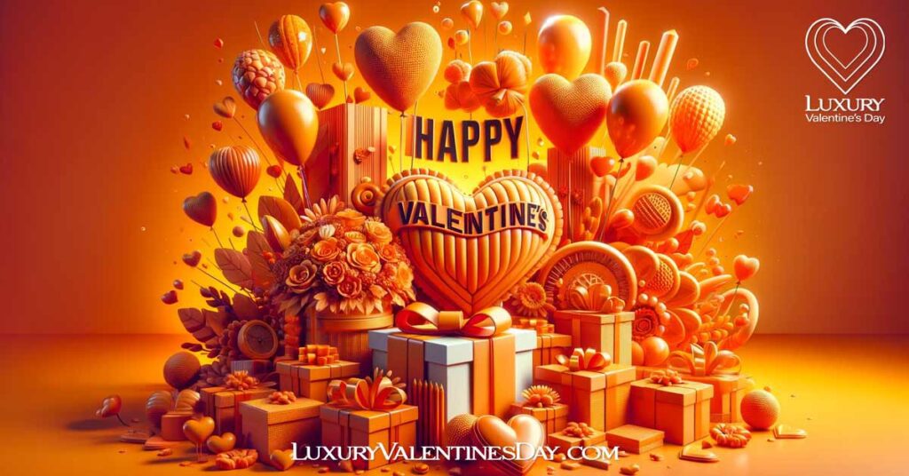 Lively orange-themed Valentine's Day celebration scene. | Luxury Valentine's Day
