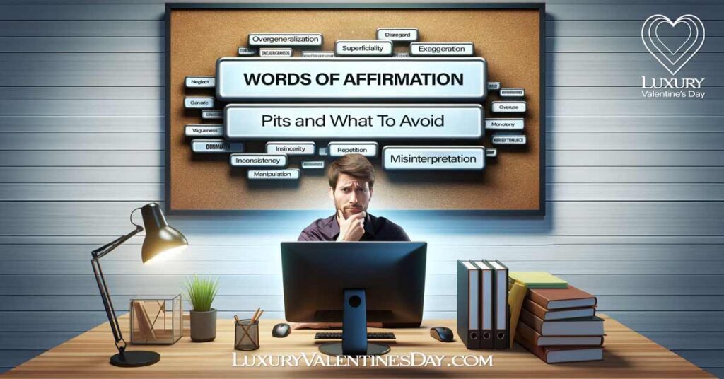 Pitfalls What to Avoid in Words of Affirmation. Person frustrated by overuse of repetitive affirmations. | Luxury Valentine's Day