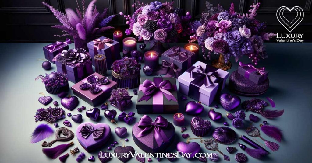 Opulent purple-themed Valentine's Day gifts and decorations. | Luxury Valentine's Day