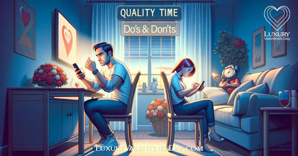 Quality Time Love Language Do's and Don'ts: Representation of the 'Don'ts' in Quality Time Love Language. | Luxury Valentine's Day