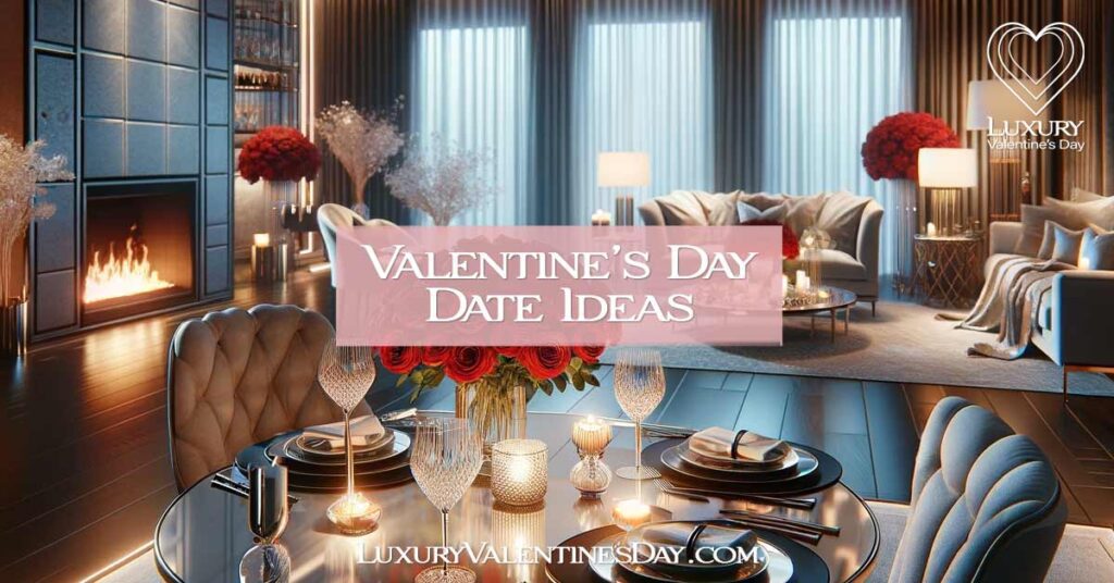 Valentine's Day Date Ideas: Luxurious Valentine's dinner setup in a modern living room | Luxury Valentine's Day