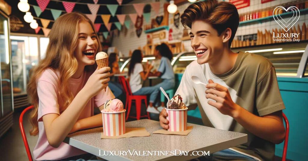 Valentine's Day Date Ideas for Teens: Teenage couple enjoying Valentine's Day at an ice cream parlor | Luxury Valentine's Day