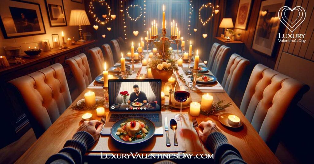 Valentine's Day Dates for Long Distance Couples: Long-distance couple enjoying a romantic virtual dinner date | Luxury Valentine's Day