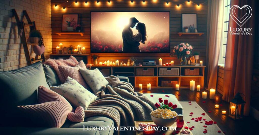 Valentine's Day Movie Night Ideas: Romantic indoor movie night setup for Valentine's Day | Luxury Valentine's Day