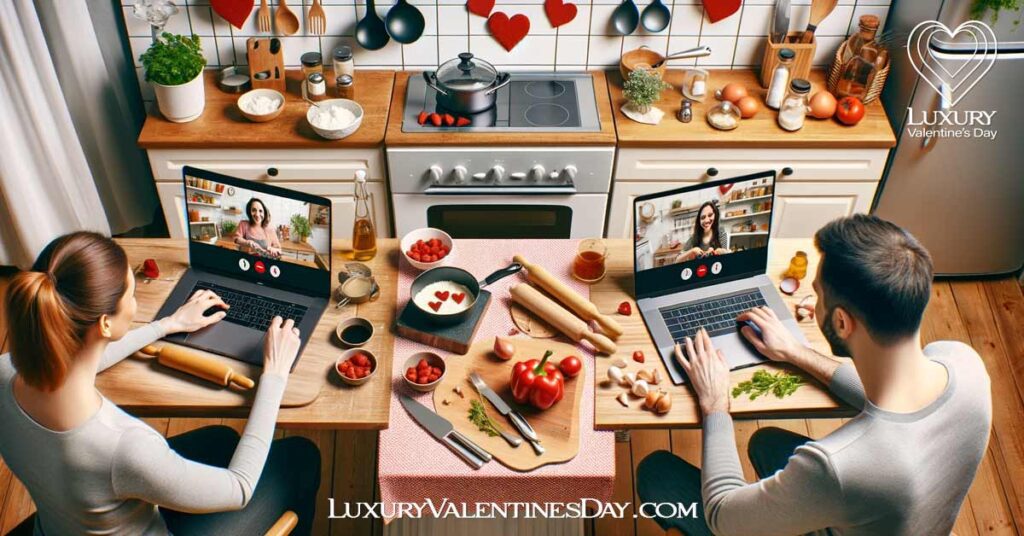 Valentine's Day Virtual Date Ideas: Couple on a virtual cooking date for Valentine's Day | Luxury Valentine's Day