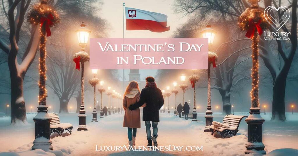 Romantic Winter Walk on Valentine's Day in Poland with Polish Flag | Luxury Valentine's Day