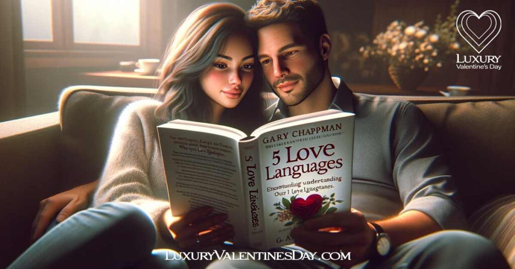 What Are the Love Languages: Couple intimately engaged in reading '5 Love Languages' by Gary Chapman, symbolizing shared learning in a relationship. | Luxury Valentine's Day